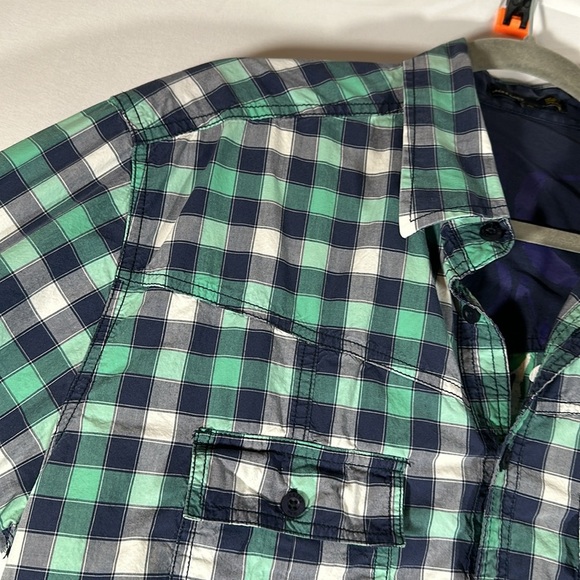 Jack & Jones Blue, Green & White Checkered Plaid Long Sleeve Button Down Shirt - Picture 2 of 8